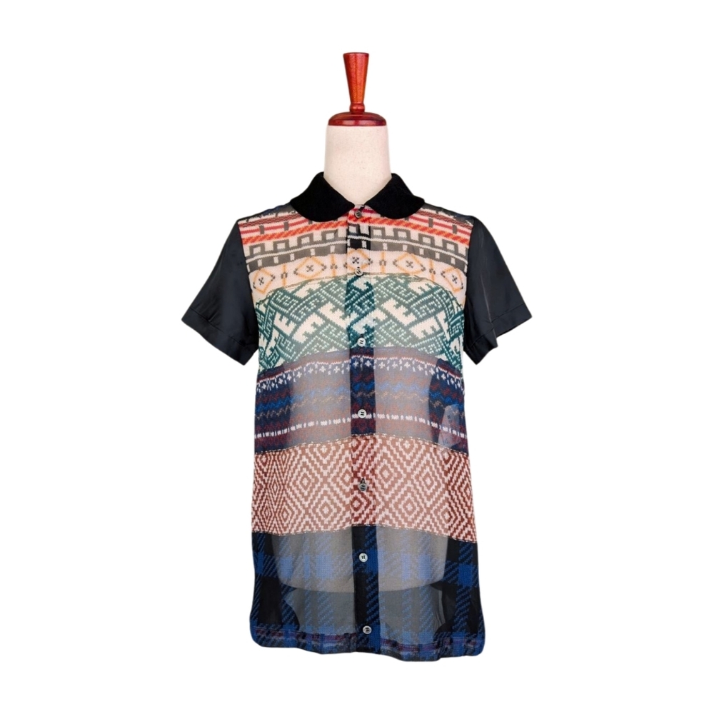 Tricot Commes des Garcons‎ 3D Printed Short Sleeve Button Down Tunic Blouse SZ S
